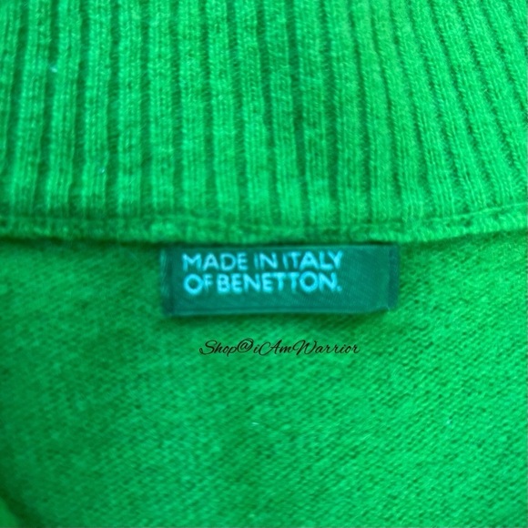 Vintage Benetton Pink & Green Argyle Full Zip Mock Neck Cardigan *iamwarrior - Picture 7 of 8